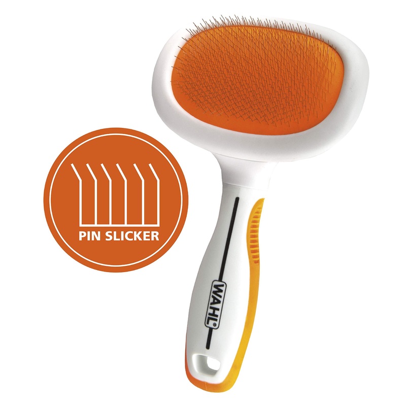 WAHL Premium Large Pet Slicker Brush with Ergronomic Rubber Grips for Comfortable Brushing of Dogs and Cats – Model 858407,Orange/White