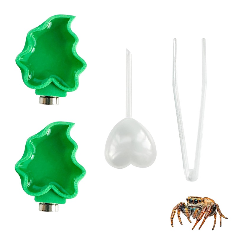 2 PCS Jumping Spider Feeding Dish, Leaf Shape Tiny Food Dishes Water Bowl with 1PC Tweezer and 1PC Dropper for Jumping Spider, Tarantula and Other Small Pets