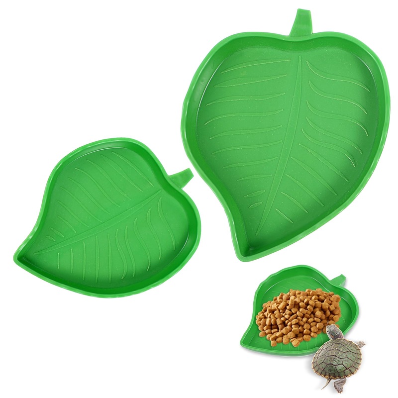 2 Pcs Leaf Shape Reptile Water Dish Turtle Water Bowl for Tortoise 2 Size Reptile Tortoise Water Dish for Reptile Corn Snake Crawl Pet Drinking and Eating Reptile Green Food Water Bowl