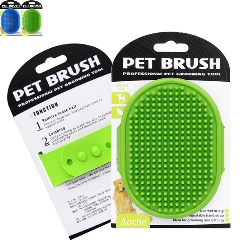 2Pack Dog Bath Brushes, Dog Grooming Brush Dog Bath Brush Scrubber Pet Shampoo Brush Soothing Massage Rubber Comb with Adjustable Ring Handle for Wet Dry Long Short Haired Dogs and Cats 2Pack Blue+green