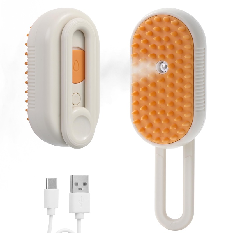 4 in 1 Cat Steam Brush for Shedding, Rechargeable Cat Brush with Steam, Anti-Static Steam Pet Brush, Massage, Cleaning, Shedding & Combing All In One! Light Coffee