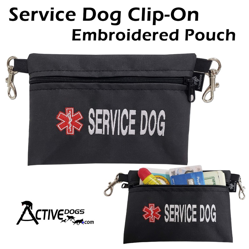 Activedogs Service Dog Clip-On Embroidered Accessory Pouch – Quality Large Service Dog Embroidery with Medical Alert Sign – Dual Clip Pouch Design for Easy Attachment to Most Vests, or Belt Loops