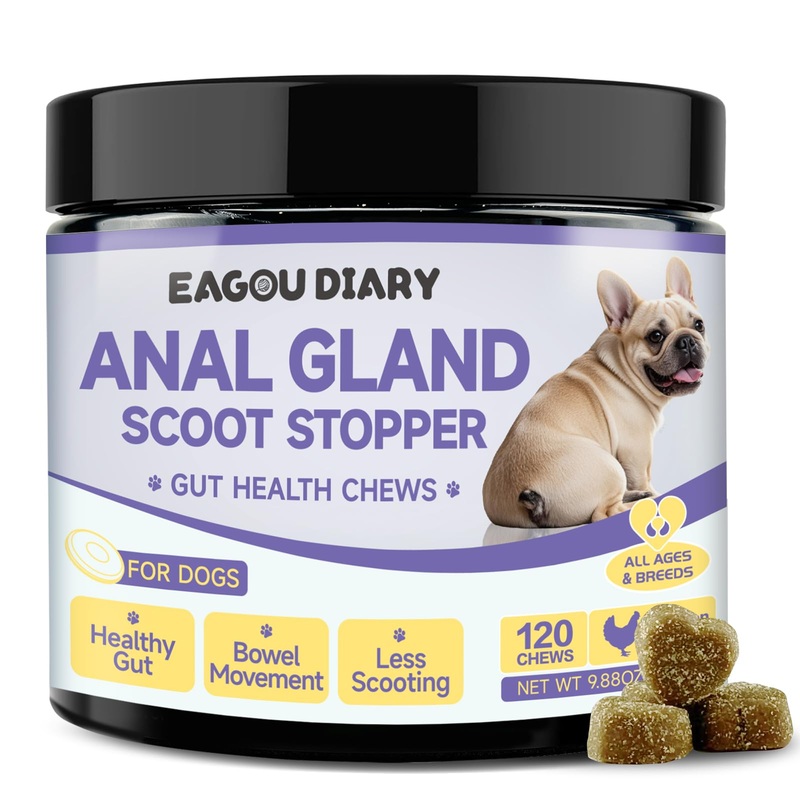 Anal Gland Chews – Dog Anal Gland Treatment for Scooting – Fiber for Dogs Support Digestion & Gut Health, Bowel Movement, Pumpkin Supplement with Psyllium Husk, Pet Diarrhea, All Ages & Breeds, 120 Ct