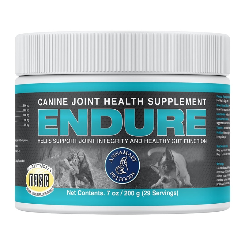 Annamaet Endure  Hip & Joint Powder Supplement for Dogs  with Glucosamine, Chondroitin and Green Lipped Mussel for Joint Support and Psyllium for Gut Health – 200 g
