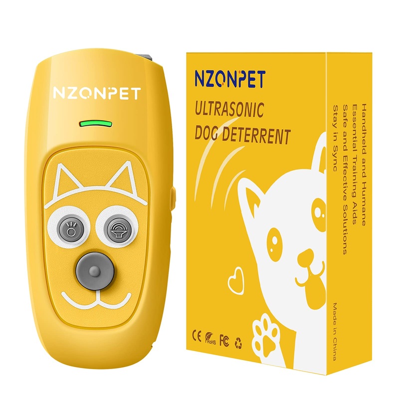 Anti Barking Device, Nzonpet Ultrasonic 3 in 1 Dog Barking Deterrent Devices, 3 Frequency Dog Training and Bark Control Device 16.4Ft Range Bright Yellow Rechargeable with LED Light and Cartoon Prints