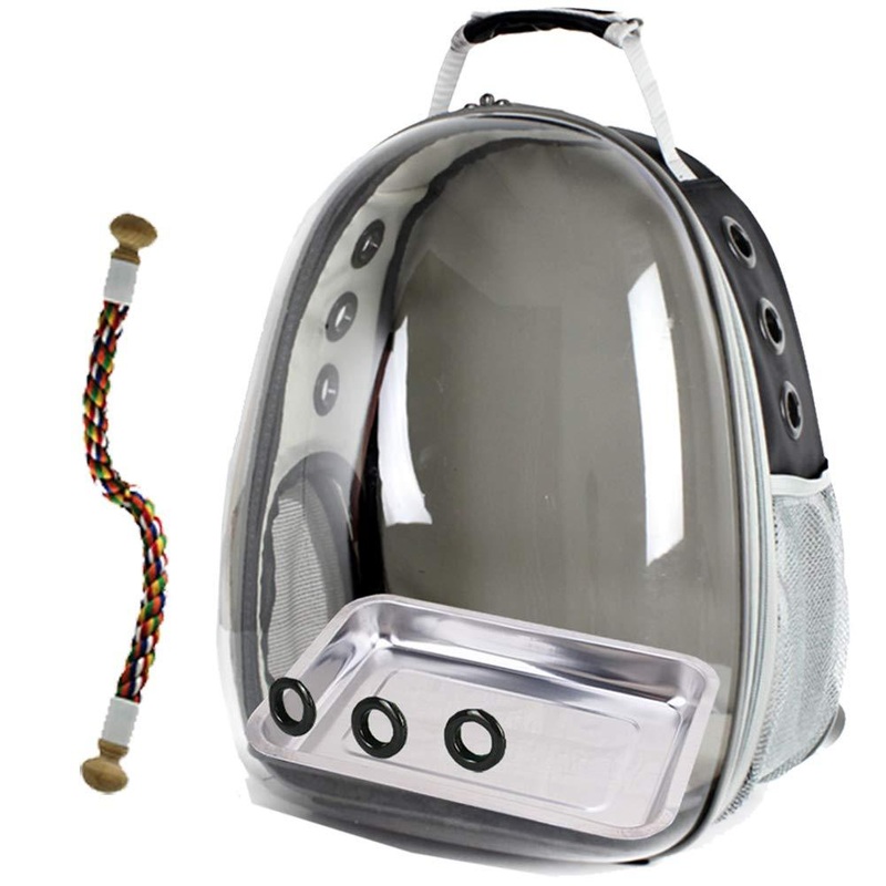 Bird Carrier Cage, Bird Travel Backpack with Stainless Steel Tray and Standing Perch Black