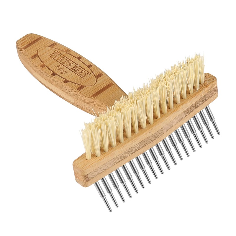 BURT’S BEES FOR PETS Brown Oblong Double Sided Dog Brush – All Hair Types, Unisex, 0.2 lbs, Hemp Bristle for Detangling, Shedding Rake for Mats Removal 1 Count