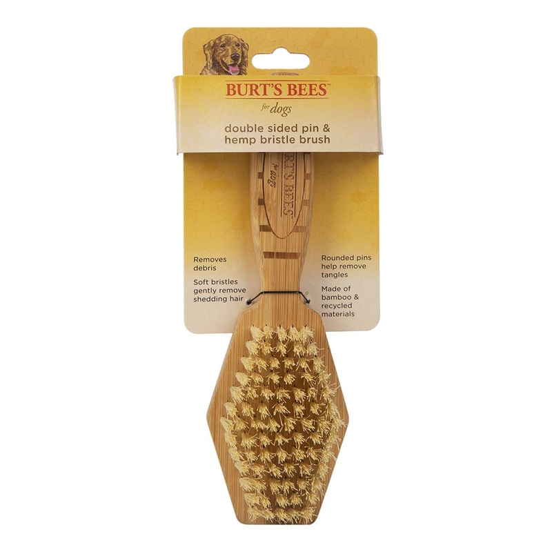 Burt’s Bees for Pets Double Sided Pin & Hemp Bristle Dog Brush | Best All-Purpose Dog Brush to Reduce Shedding | for Long & Short Haired Large Dogs, Bamboo Brown Large – 1 Count