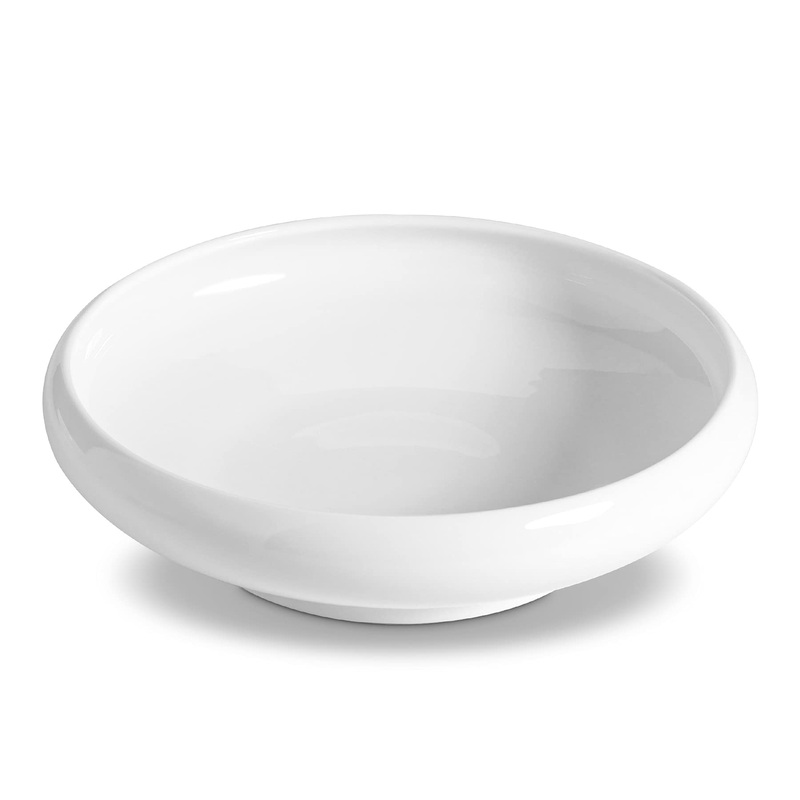 ComSaf Ceramic Cat Feeding Bowl, Wide Shallow Cat Food Water Dish, Whisker Friendly Design, Non Spill Pet Bowl, 300ML, Pack of 1 White