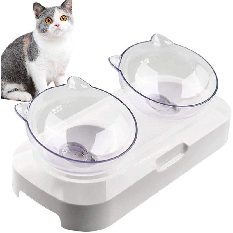 Hamkaw Double Pet, Raised Cat Non-Spill Design, Multi-Purpose Bowl for Dogs Food and Water Feeder,