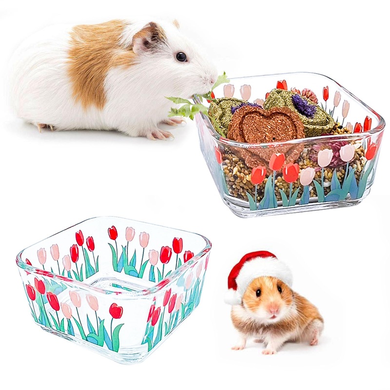 Hamster Food Bowl Glass Tulip Guinea Pig Food Dish Bowl Bunny Feeding & Water Bowls for Small Animals Syrian Hamsters Gerbil Ferret Mice Rats Rabbit Chinchilla Hedgehog (2 Pack)