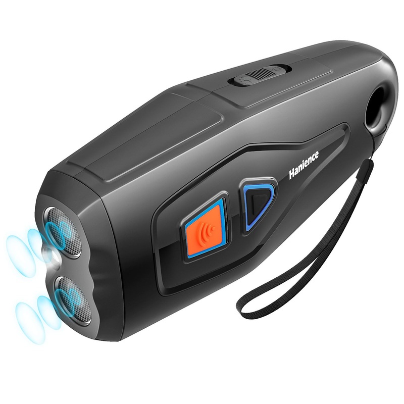 Hanience Ultrasonic Dog Bark Deterrent, Rechargeable Anti Bark Device for Dogs, 33 Ft Remote Anti Barking Control Device with Training & Deterrent Modes Black-Orange