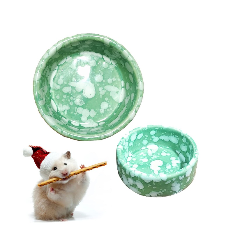 kathson 2 Pcs Hamster Food Bowl Guinea Pig Ceramic Water Bowl Small Animal Feeding Dish for Dwarf Hamster Gerbil Syrian Ferret Hedgehog Chinchilla Bunny (Green) Green
