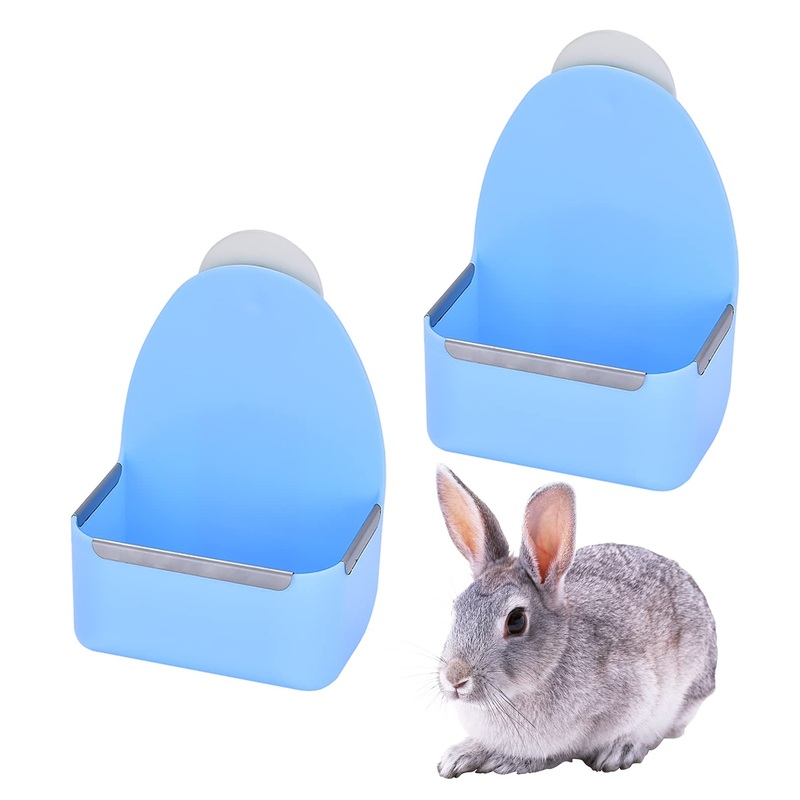 kathson Food and Water Bowl Cage Feeder for Rabbits Dish Feeder Removable Hanging Spill Proof Anti Bite for Rabbit, Guinea Pig, Chinchilla, Hamster, Ferret (Blue) Blue
