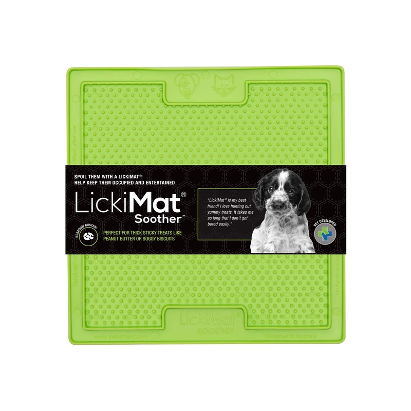 LickiMat Classic slow eating feeder for boredom and anxiety; perfect for food, treats, yogurt, peanut butter – Fun alternative to a slow feeding bowl Green Soother