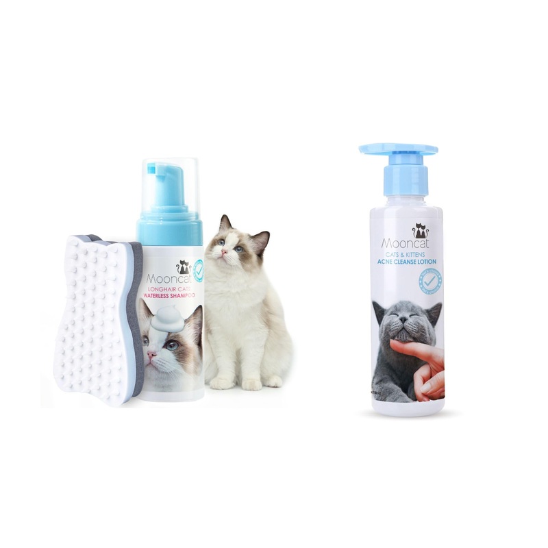 Mooncat Kitten & Cat Acne Chin Treatment, First Cuztomized Cat Acne Cleanse Lotion (5 fl oz) Waterless Longhair Cat Shampoo, Licking Safe Dry Shampoo, No Rinse Foam Cat Bath,Detangling (5 oz