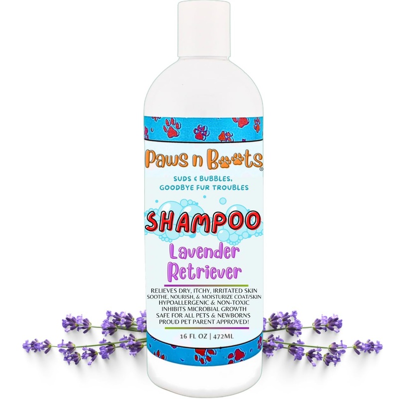 Pet Shampoo Lavender, 100% Organic, All-Natural & Non-Toxic to Pets. Fast Relief for Dry, Itchy, Irritated Skin, Hypoallergenic, Tearless & Cruelty Free, Odor Controlling Made in USA 16oz Paws n Suds