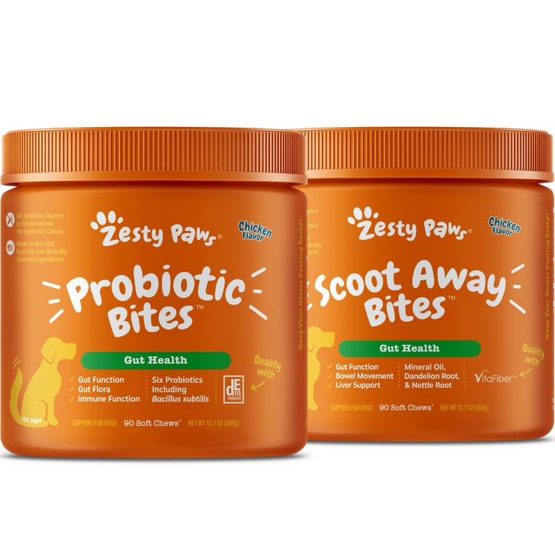 Probiotics for Dogs – Probiotics for Gut Flora, Digestive Health + Scoot Away Soft Chews for Dogs – with Bromelain