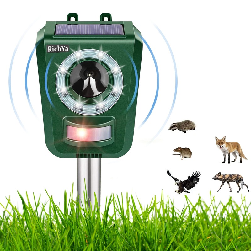 RichYa Ultrasonic Cat Repellent, Solar Energy and USB Charger, 5 Modes, Repellent against Cats, Dogs and Other Pets, for Outdoor, Garden, Farm