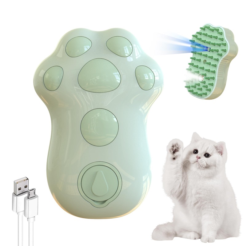 Self-Cleaning Pet Grooming Brush for Shedding, 4 in 1 Silicone Massage Brush with Release Button, Gently Removes Loose Fur for Long and Short-Hair Cats & Dogs (Green) green