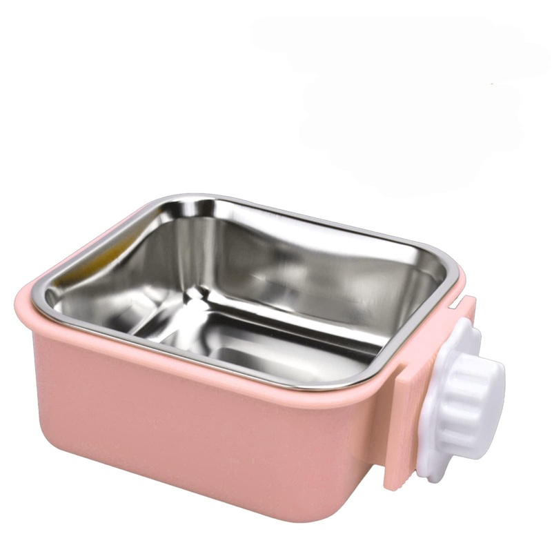 septillar Pet Hanging Bowl for Crates, 2 in 1 Small Dog Bowl Puppy Bowl Removable Stainless Rabbit Bowl Cat Feeder Food Water Bowls for Puppy Cat Bird Rabbit Hamster Guinea Pig Ferret Small Animals Pink