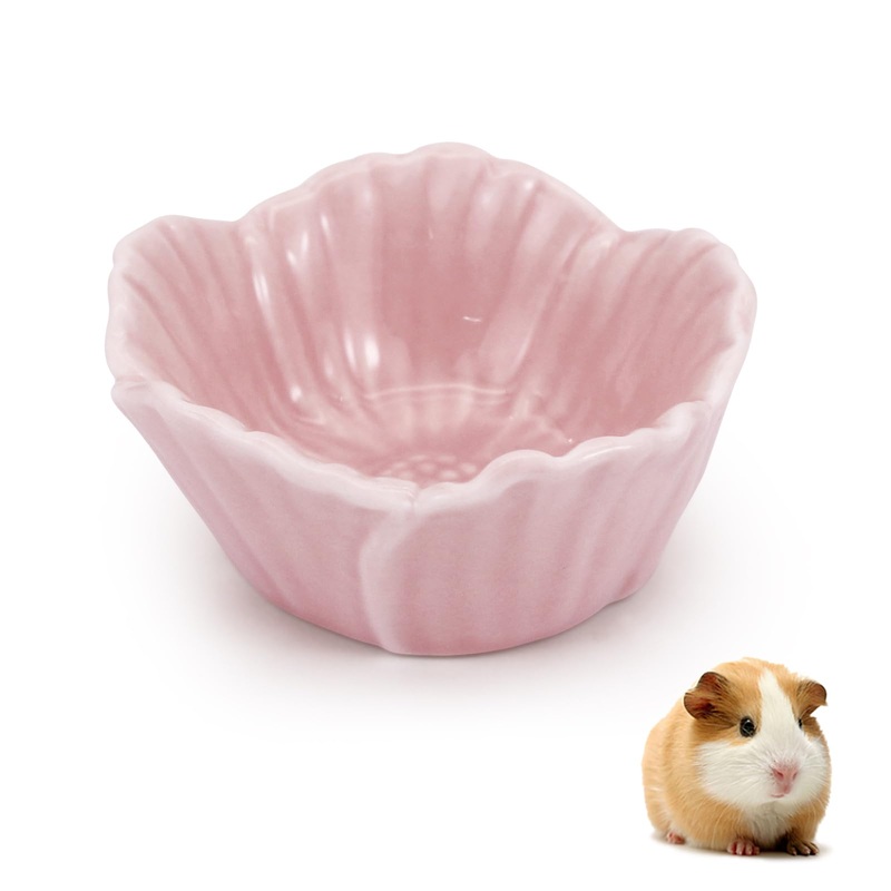 Small Ceramic Pet Hamster Bowl, Easy to Clean Anti Flipping Hamster Food and Water Bowl Feeding Bowl, Small Animal Bowls for Golden Bears, Rabbits, Hedgehogs, Dutch Pigs, Parrots (Pink, s) Pink