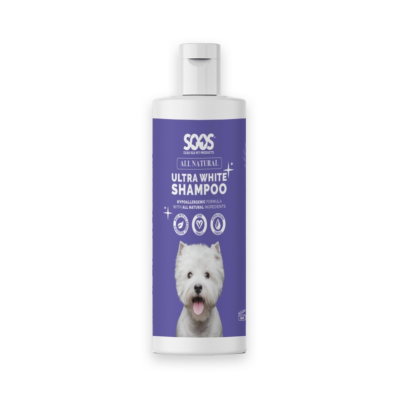Soos Pet All Natural Ultra White Hypoallergenic Shampoo for Dogs and Cats Luxurious Shampoo Enhance The Natural Brightness Looking Vivid White – 1x (500ml Bottle)