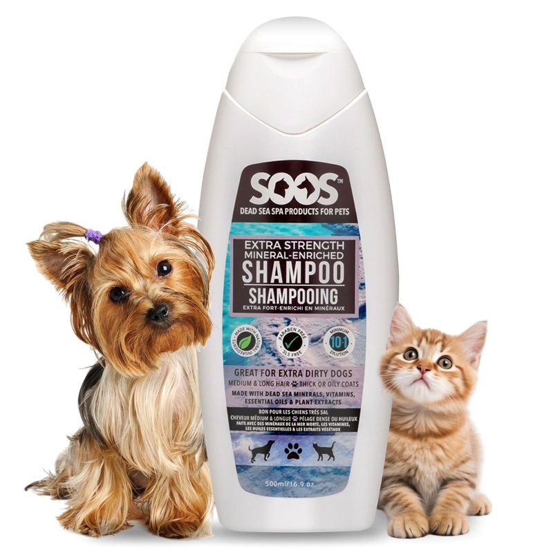 Soos Pet Shampoo Extra Strength Cat and Dog Shampoo Natural Dead Sea Minerals Fast Absorbing – 1x Bottle (500ml)