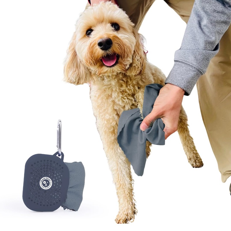Sweet Paws Portable Dog Paw Towel, Lightweight & Super Absorbent Microfiber, Clips onto Leash, Quick Drying Towel for Dogs Paws with Silicone Case, Dry Dogs Paws on The Go – Large – Clean Slate Clean Slate (Big)