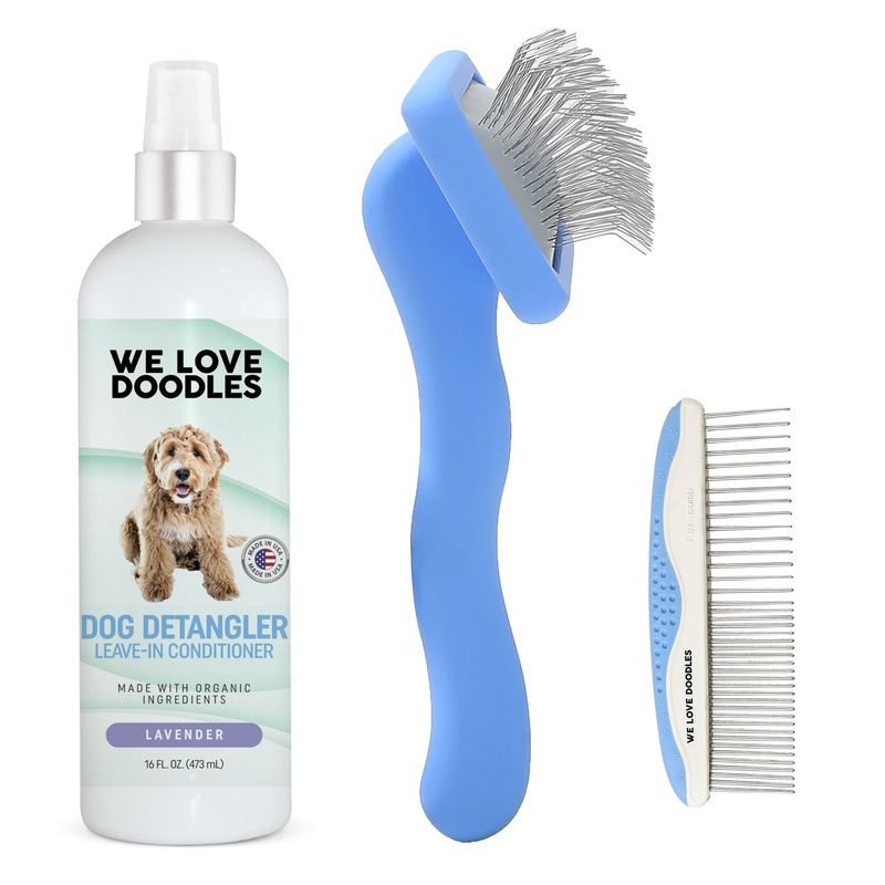 We Love Doodles Organic Dog Detangler, Small Slicker Brush & Small Comb – Remove Knots, Mats, & Tangles for Dogs