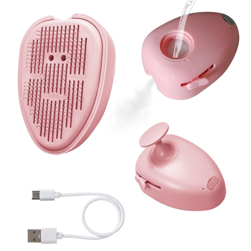 4 in 1 Cat Steam Brush for Shedding, Rechargeable Cat Brush with Steam, Steam Pet Hair Brush for Indoor Cats, Massage, Cleaning, Shedding, Combing & Remove Floating Hair All In One(Pink) Pink