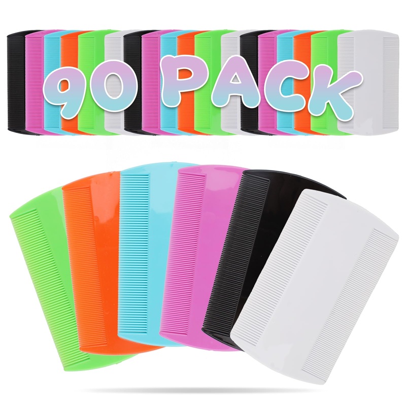 90 Pcs Double Side Tooth Pet Flea Comb Bulk for Cats Dogs Lice and Tick Comb for Small Cats Dogs Kitten Indoor(6 COLORS)