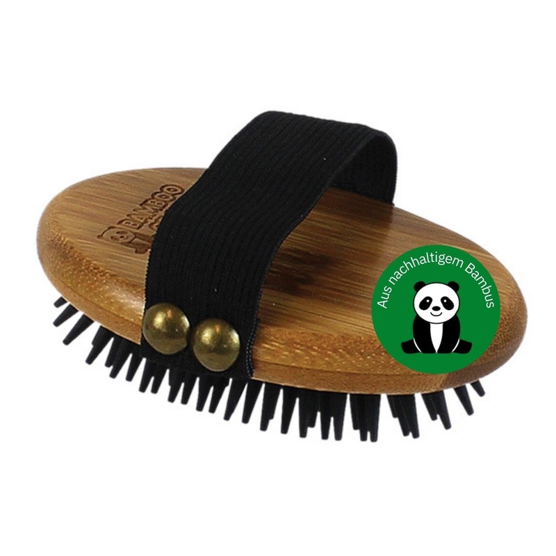 BAMBOO GROOM Curry Brush I curry comb with soft rubber nubs I dog brush for all coats I brushes for grooming made of bamboo I fur brush for cleaning fur I brush for cats and dogs Curry brush with rubber bristles