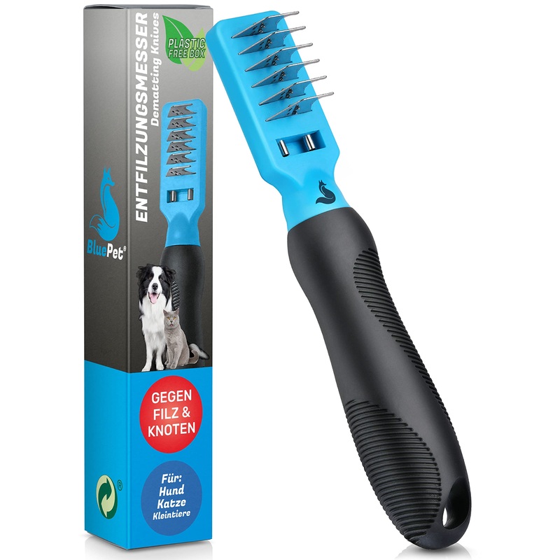 BluePet professional dematting comb for dogs and cats | Detangling hook | Detangling knife | De-matting rake cat | Knot Remover Cat | Detangling comb dog | Removes tangles and knots