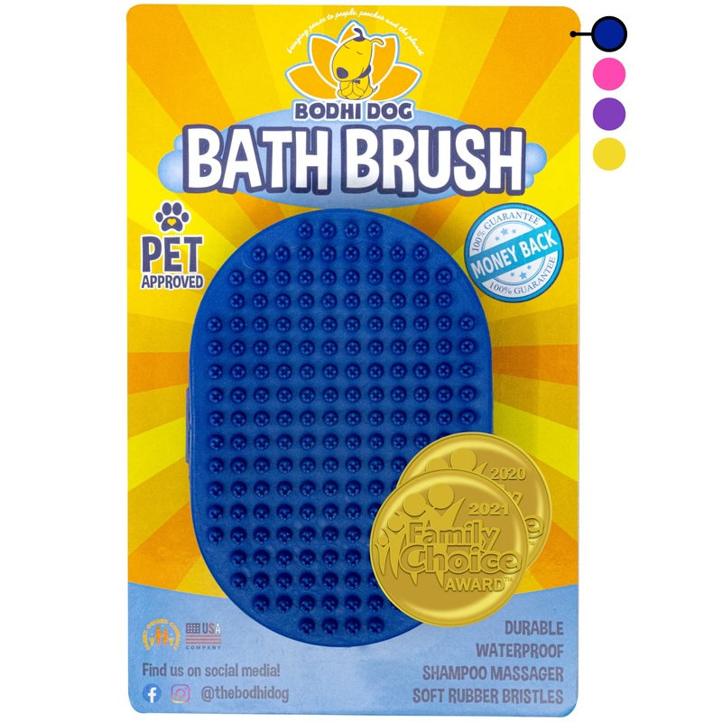 Bodhi Dog New Grooming Pet Shampoo Brush | Soothing Massage Rubber Bristles Curry Comb for Dogs & Cats Washing | Professional Quality One Pack Blue