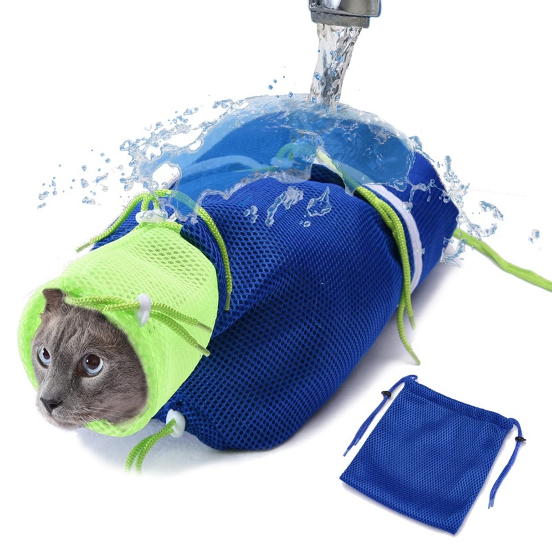 Cat Grooming and Bathing Durable Bag – Cleaning and Washing – Soft Double Mesh Scratch & Biting Resistant with Laundry Bag for Bathing Injecting Medication Nail Trimming Cleaning Ear & Teeth