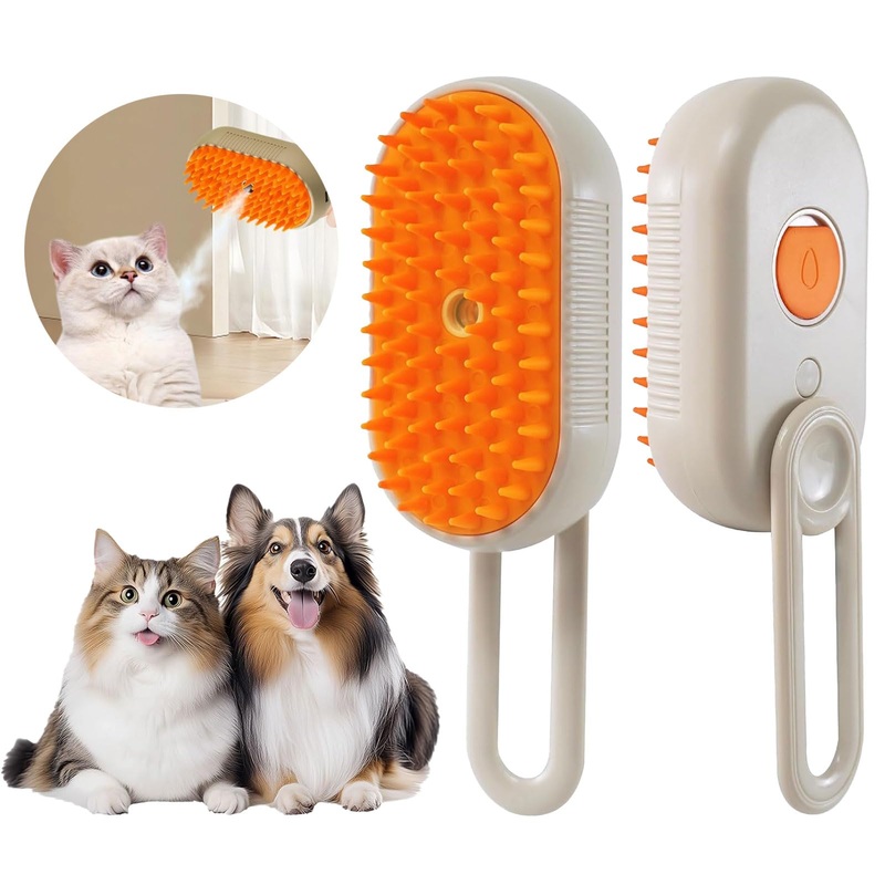 Cat Steam Brush, 3 in 1 Self Cleaning Steam Cat Brush for Removing Tangled and Loose Hair, Cat Dog Steamy Brush for Massage Brown