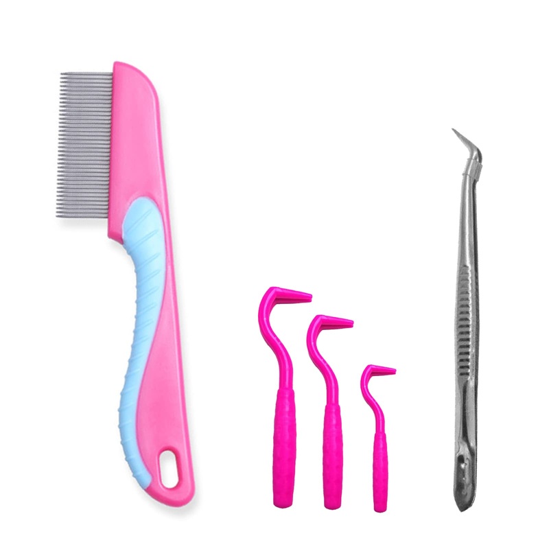 Dog Tick Remover Tool Dog Comb Tweezer Set,Pink Flea Comb For Cats,Dogs,Painlessly Tick Remover Tool Set for Dogs Cats and Humans Pets(3+1+1 Pack)