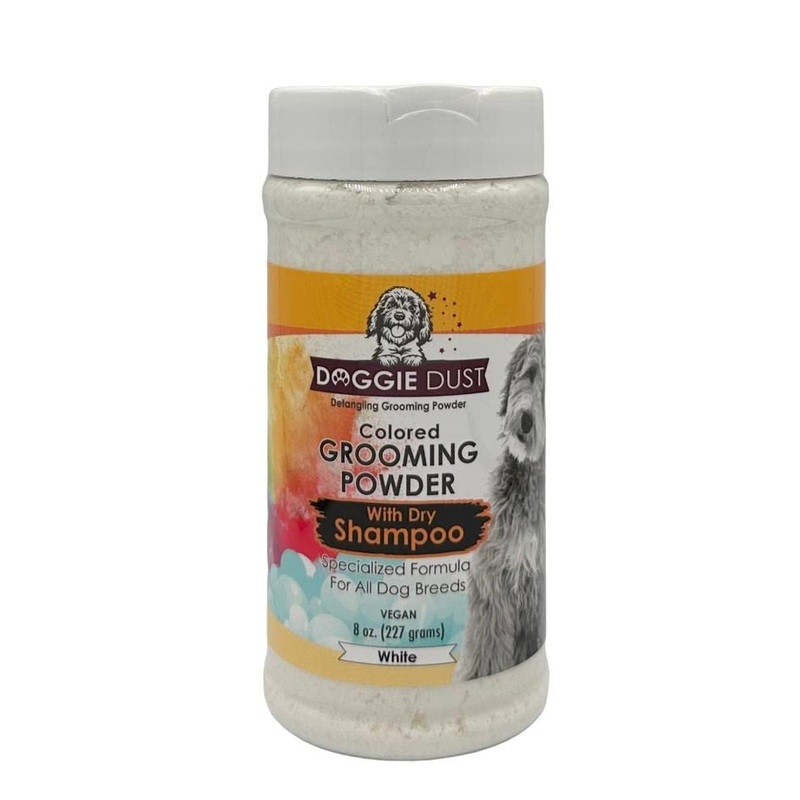 Doggie Dust Colored Grooming Powder with Dry Shampoo for Easy Brushing of Dog Mats and Tangles, White 8oz