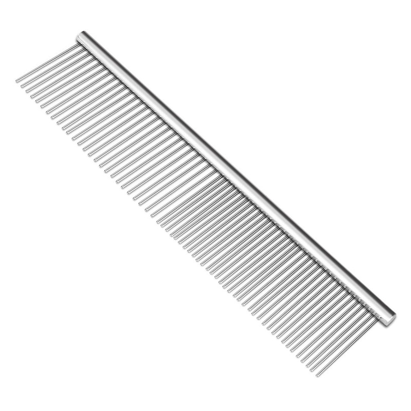 Flexzion Pet Grooming Comb Stainless Steel Cats Dogs Puppy Medium Animals Hair Trimmer Brush Accessory Tool with Smooth Teeth Needle Durable Lightweight Large (45mm)