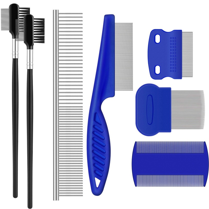 Frienda 7 Pieces Tear Stain Remover Comb Double Sided Dog Eye Comb Brush Dog Flea Combs Double Head Grooming Comb Multi-Purpose Tool for Pet Cats Dogs Removing Crust and Mucus