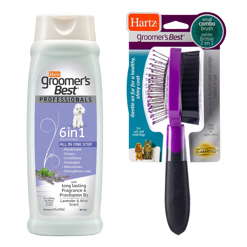 Hartz Grooming Supplies Bundle with Groomer’s Best Professionals 6-in-1 Dog Shampoo and Combo Brush for Dogs, Good for All Dogs & Coat Types Brush & Shampoo Bundle
