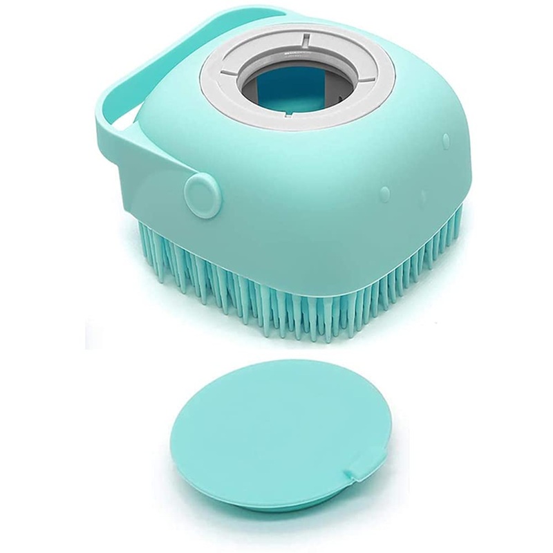 Pet Dog Bath Brush Soft Silicone Dog Shampoo Brush , Brush Hair Fur Grooming Cleaning Brush Soft Shampoo Dispenser (Blue)