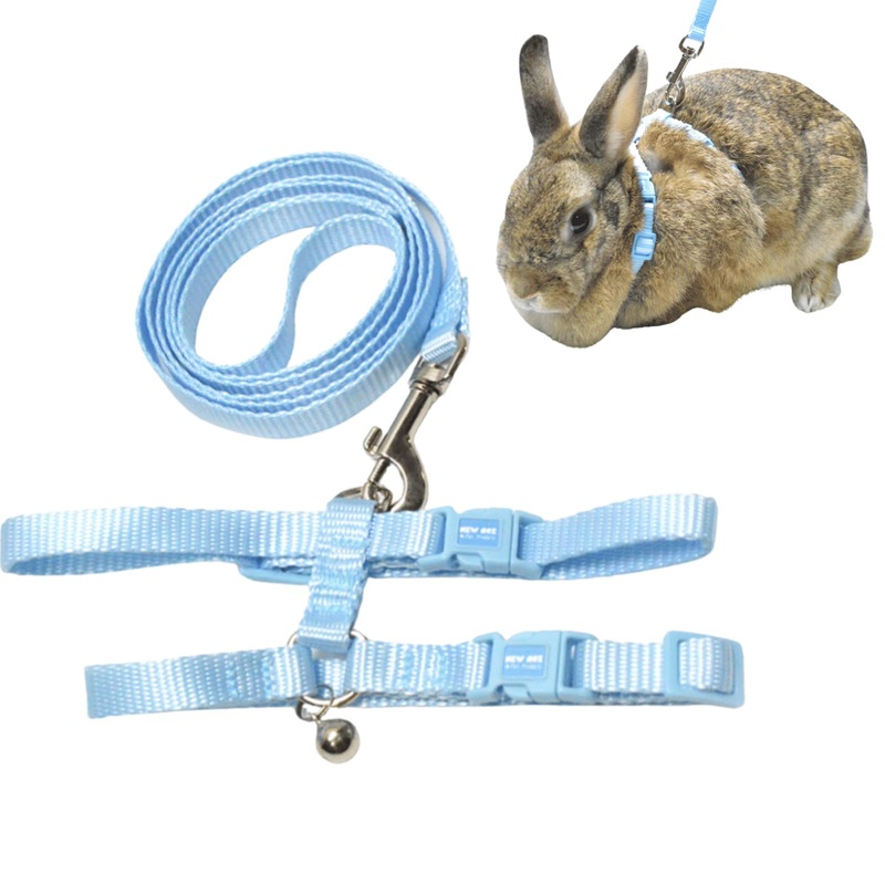 Rabbit Bunny Harness with Leash Adjustable Soft Nylon Harness Rabbit Vest Harness Lead Leash Pink Blue Lead Leash All Season for Small Animals (Blue,S) S