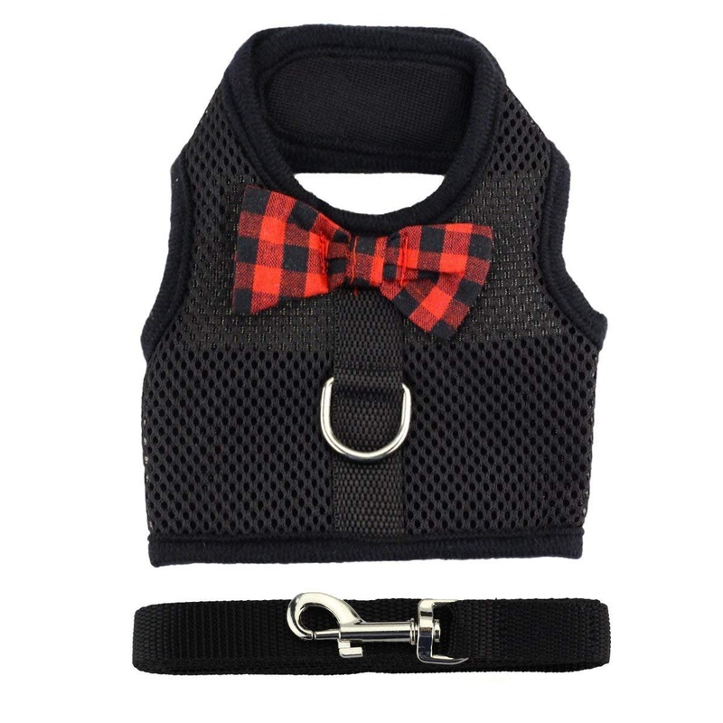Rabbit Harness with Leash Adjustable Soft Mesh Vest Harness for Bunny Kitten Guinea Pig Rat (L, Black) L