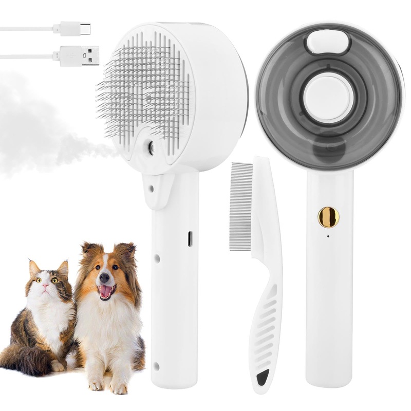 Rechargeable Electric Cat Steam Brush with Grooming Comb, Deshedding Water Brush for Cats & Dogs, 2024 New Massage & Clean Spray Pet Grooming Brush(White) white