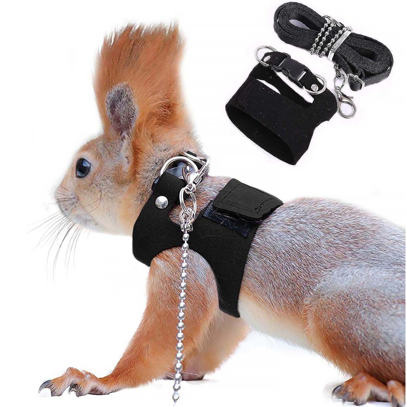 Squirrel Traction Rope Strap Anti-Biting Chain Rope, Adjustable Vest, Small Animal Walking Harness with Lead Leash, Hamster Gerbil Rat Mouse Ferret Chinchilla Small Animal Walking Leash Black