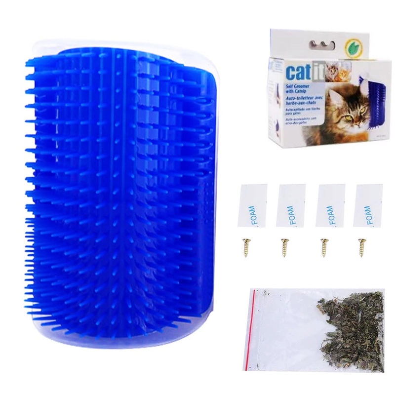 Sxhdff Cat Self Groomer, Cat Brush with Catnip, Cat Self Groomer, Cat Corner Massage Brush, with Catnip Bag Mounting Screws and Double-Sided Adhesive Tape