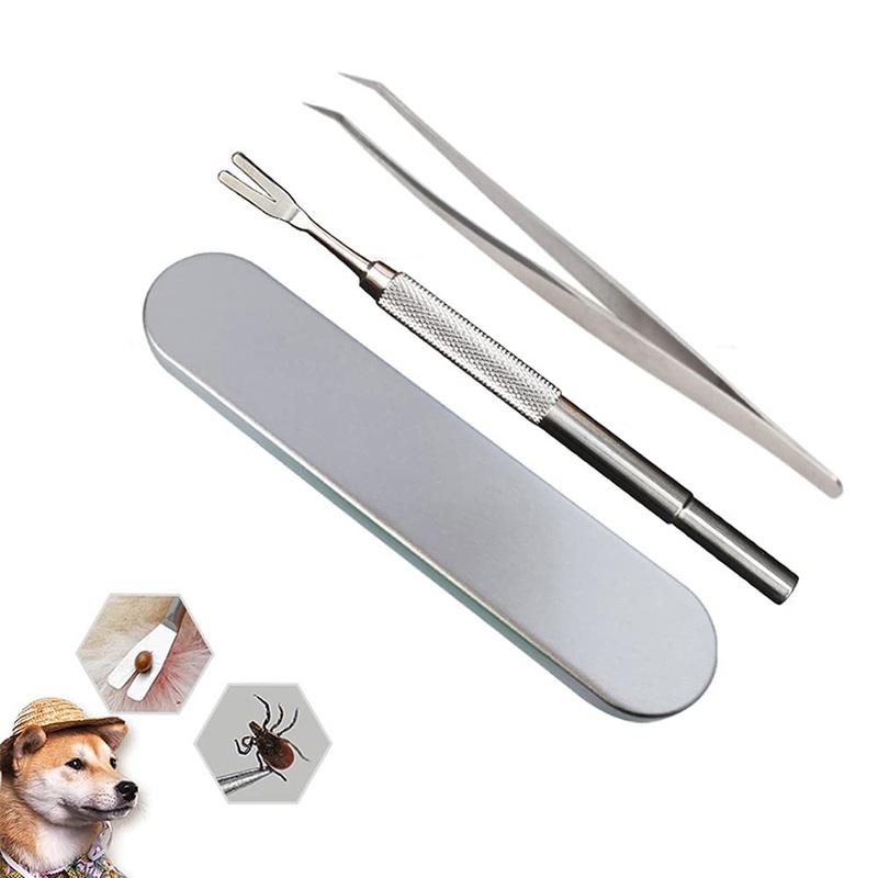 Weqao 2PCS Tick Remover Tools,Tick Remover Tool Set,Tick Remover Tweezers Kit,Flea tweezers,Stainless Steel Tick Removal Tweezers, Pet Dog Tick Clip Cat Flea Tweezers With Tin Box