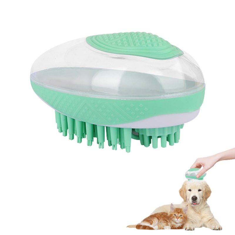 WishLotus Pet Bath Brush, Puppy Massage Brush with Shampoo Dispenser Pet Grooming Tool for Small Animals Soft Silicone Dog Shower Brush for Long Short Haired Dog and Cat Washing (Green) Green